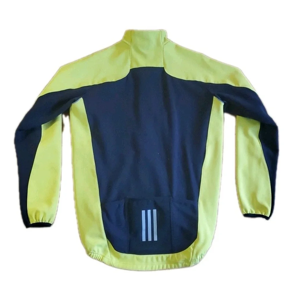 Adidas Mens Size Medium Neon Yellow Long Sleeve‎ Cycling Jersey Jacket Full Zip
